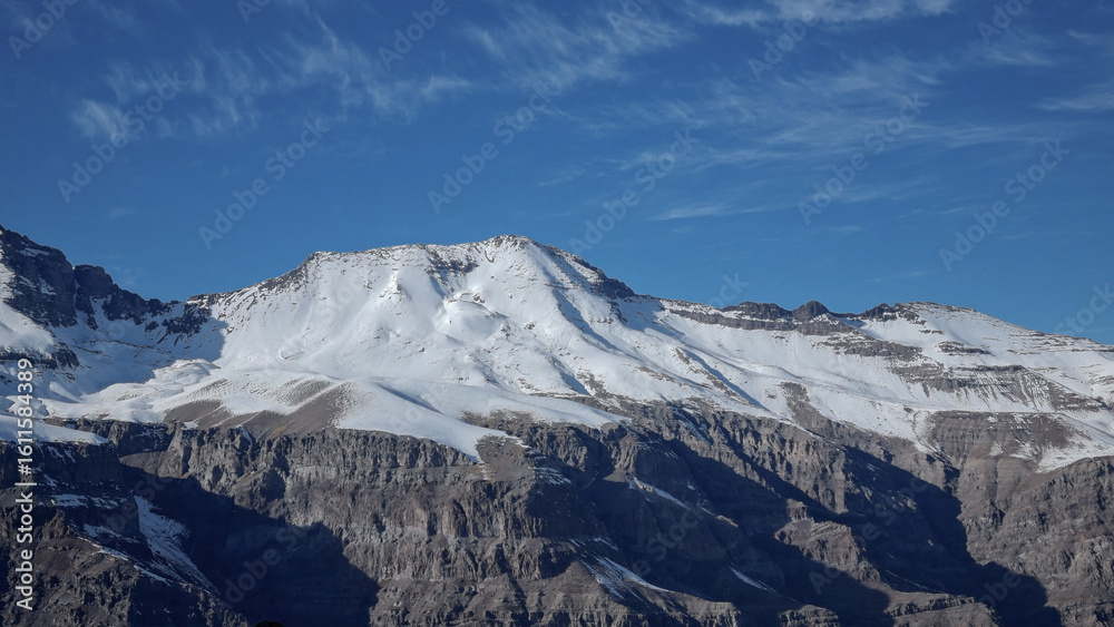 Obraz premium altitude, andes mountains, argentina, blue sky, chile, cold climate, ecotourism, geology, mountain range, mountains, natural landscape, panoramic, snow, snow mountain, snowy peak, south american mount