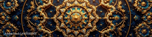 Intricate golden arabesque mandala on luxury background, swirl, print, detail