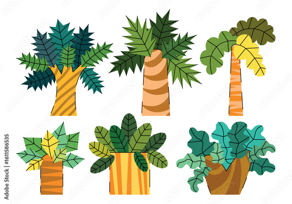 custom made wallpaper toronto digitalVector collection of vibrant cartoon palm trees and exotic tropical plants. For summer graphics, children’s projects, games, jungle scenes, digital prints, web design, clipart, and decoration themes.