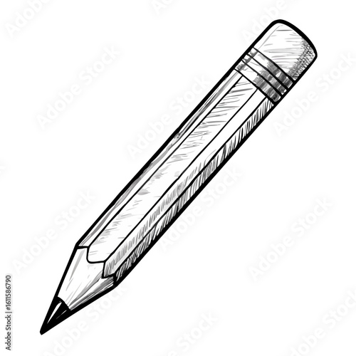 Simple pencil drawing isolated on white showcases creativity and sketching. Simple pencil drawing of writing instrument for art projects or educational materials.