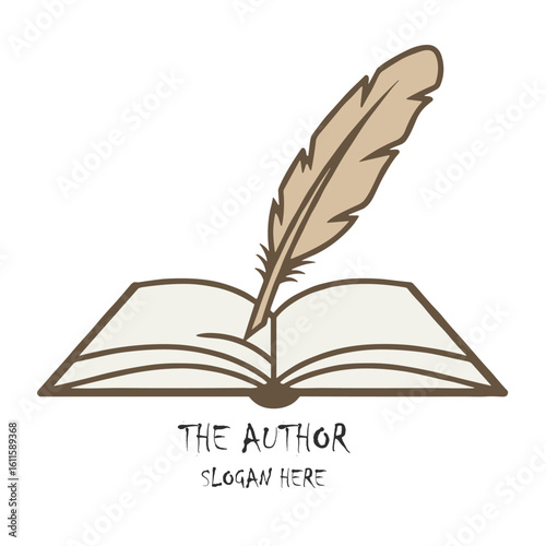 classic writer logo design. author logo feather with book combination