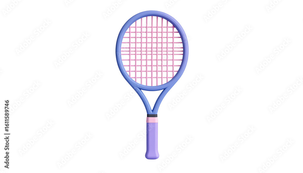 Illustrated tennis racket with pink strings and pastel frame on minimalist background Illustrated tennis racket with pink strings and pastel frame on minimalist background