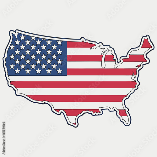 Detailed outline of United States continent displaying american flag is visible on transparent backdrop