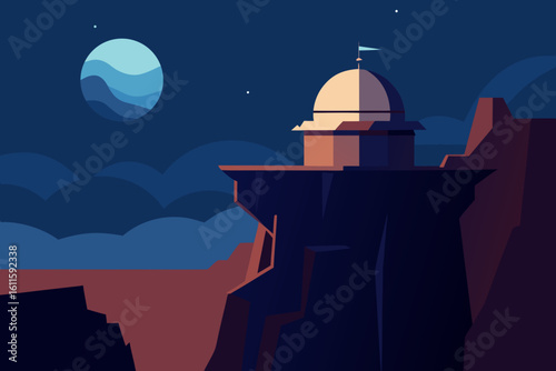 The iconic dome and tower of an orthodox church stand against the sunset sky in Santorini, a classic Greek island landscape