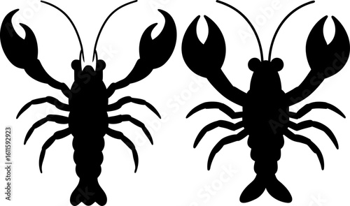 Black lobster set, Set of lobsters, lobster collection, Vector of lobster animal, lobster silhouette, black lobster isolated on white background
