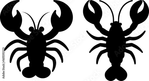 Black lobster set, Set of lobsters, lobster collection, Vector of lobster animal, lobster silhouette, black lobster isolated on white background