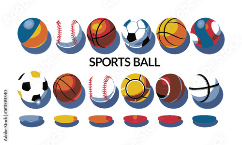 scalable vector illustration featuring a collection of sports balls,Sports balls minimal flat icon set. Cartoon style., easily editable.