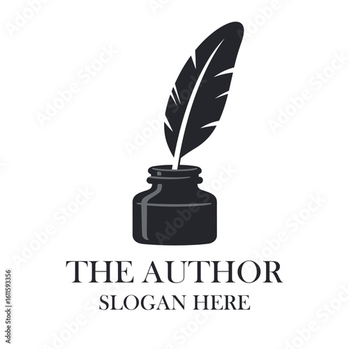 classic writer logo design. author logo feather with book combination
