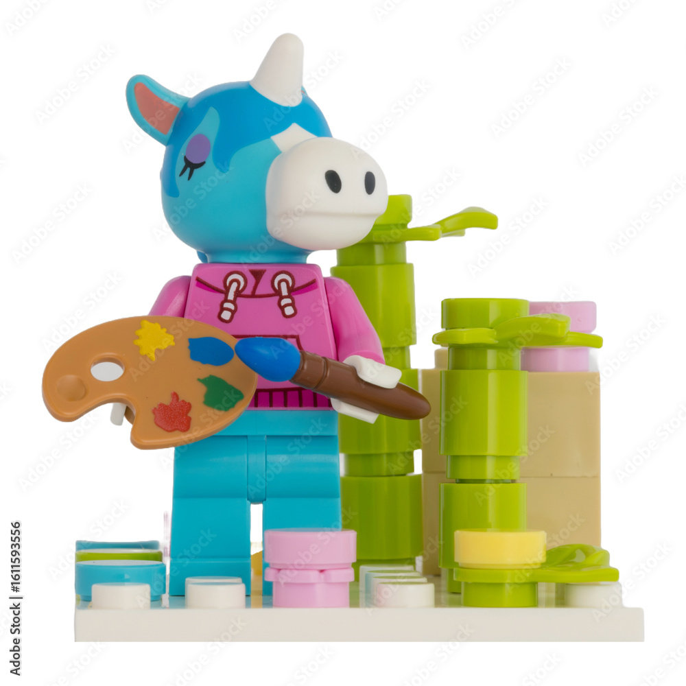 Obraz premium Dortmund - Deutschland 26. Juli 2025 - Lego Figur Einhorn das malt - Studio Aufnahme