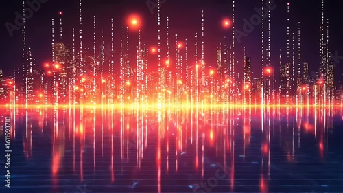 Wallpaper Mural Vibrant Abstract Digital Pulse with Shimmering Lights and Reflective Surface at Night Torontodigital.ca