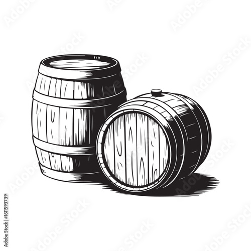 Vintage wooden barrels illustration for storage and aging