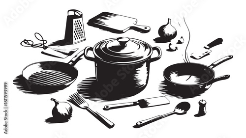 Set of kitchen and cosmetic utensil icons