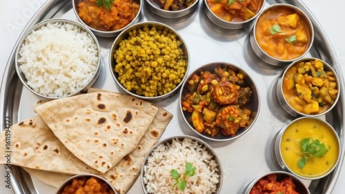 Puran poli on Indian thali with diverse dishes, suitable for restaurant menus, food blogs, and cultural publications.