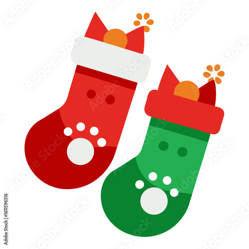 Festive christmas stockings with paw prints for pets