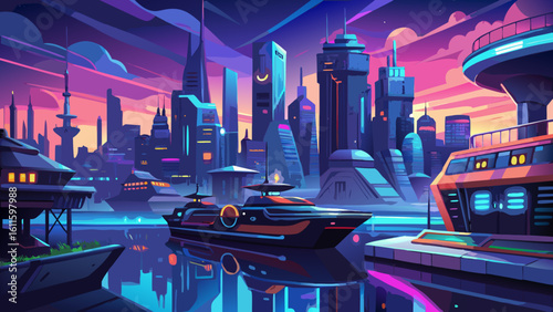 New York City's iconic urban skyline sparkles with the vibrant lights of towering skyscrapers against the night sky, reflecting a bustling cityscape