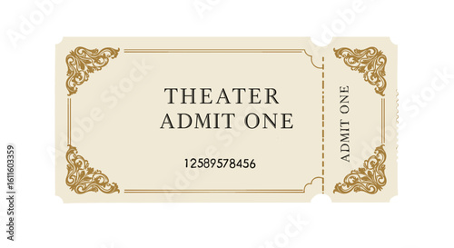 Elegant "Theater Admit One" ticket for live performances, plays, and cultural events to enhance artistic experiences