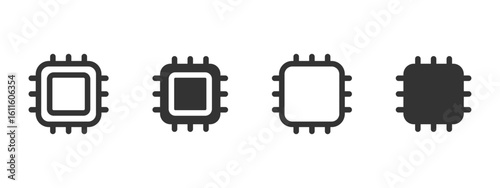 Processor icon. Microchip and CPU hardware vector illustration. Represents electronics, computing and digital technology system symbol. Useful for circuit, device and innovation sign.