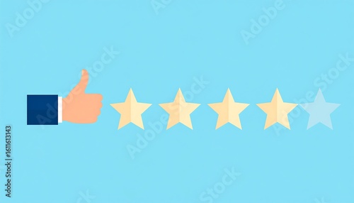A hand giving a thumbs up beside a rating of 4 out of 5 stars