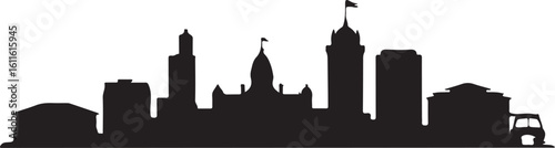 Silhouette of Harare skyline in black — includes Eastgate Centre, Parliament — Zimbabwean city skyline vector (4)