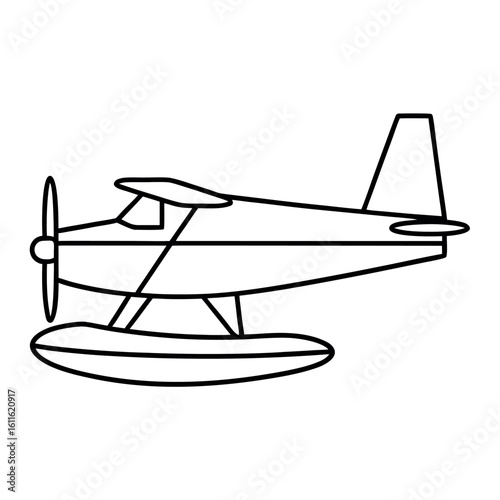 Seaplane Airplane with Floats Vintage Style Illustration