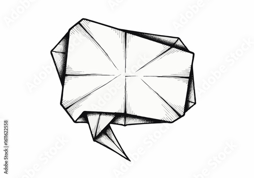 Origami speech bubble with geometric design and folded edges