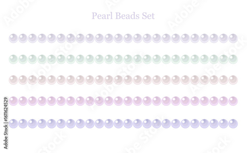 Set of pastel color pearl beads, horizontal beaded lines. Elegant design element.