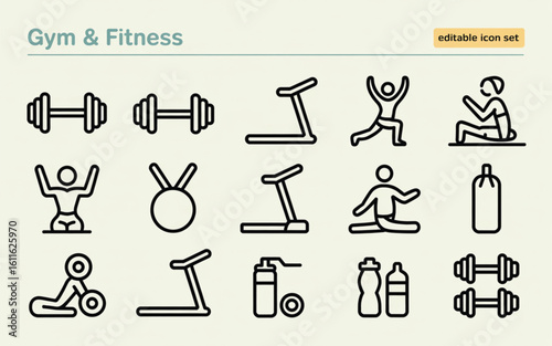 Gym and fitness icons exercise workout