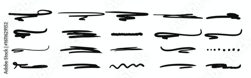 Set of different brush strokes and scribbles