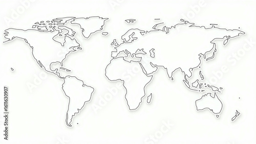 Wallpaper Mural Minimalist world map outline with a subtle shadow effect on a white background. A clean, stylized illustration of global continents. Torontodigital.ca