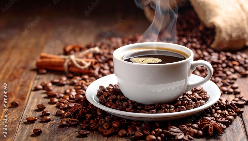 Fototapeta premium Aromatic Hot Coffee in a White Cup