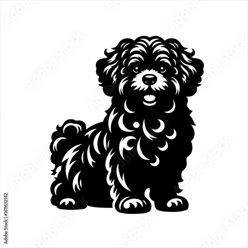Fluffy dog sitting isolated