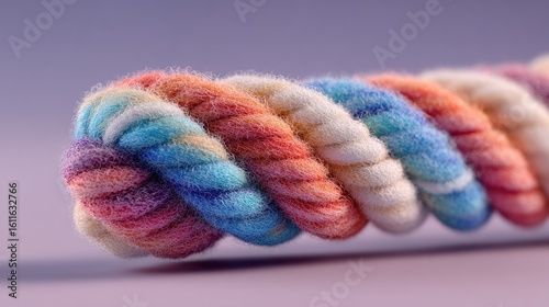 Close-up view of a multicolored twisted rope.