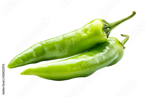 Fresh green chili peppers on black background.