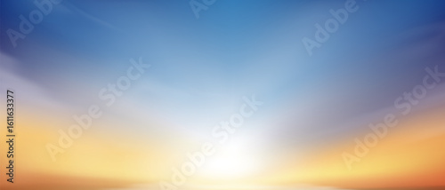 Sunset,Sky clouds over sea in Autumn Evening in Blue,Orange,Yellow Sunlight and Background,Horizon Nature landscape dusk sky with sun dawn in summer,Vector Horizon morning sunrise by sea