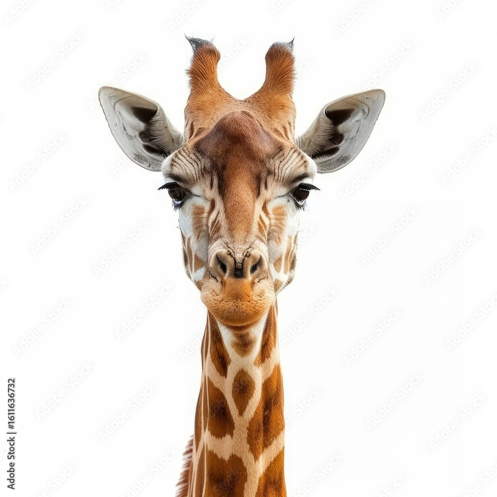 Fototapeta premium Majestic giraffe is staring on a white background