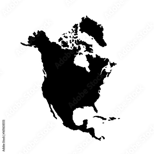 North America Map Silhouette Black