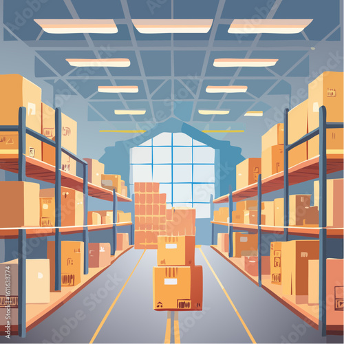 Logistics company warehouse with boxes