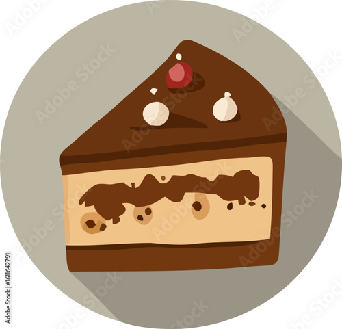 Delicious Cake Slice: A delectable slice of layered chocolate cake, a sweet treat or a dessert for any occasion. The graphic, simple yet appetizing representation offers a taste of joy.