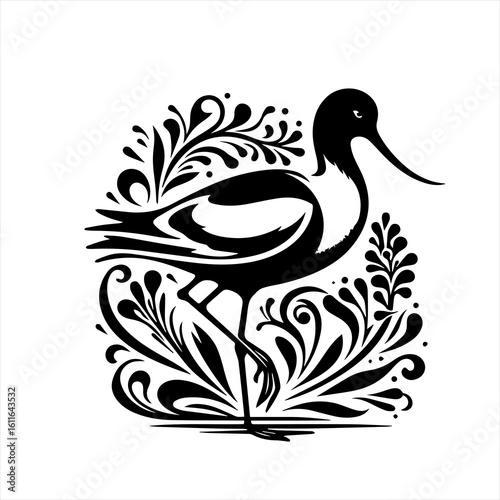 Elegant bird with ornate details
