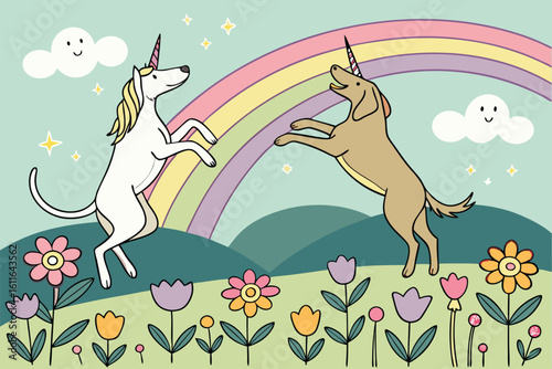 Fantasy Dog Unicorn Meadow