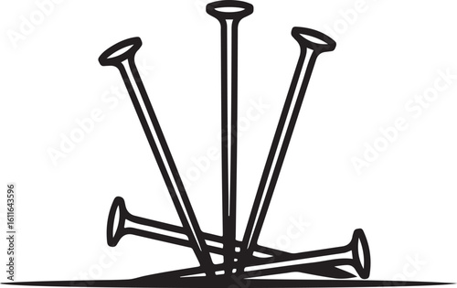 Construction Nails Vector – Trio of Nails Line Art Illustration