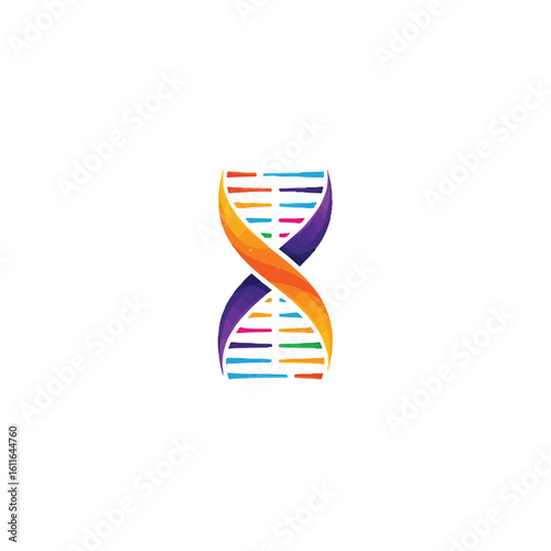 Abstract colorful DNA double helix icon representing genetics, innovation, health, and biotechnology research.