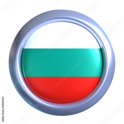Free Download 3D Bulgaria Flag Emblem with circle metallic frame, showcasing national emblem detail in a polished, modern design. Perfect for apps, UI, or educational use - GFXLoad