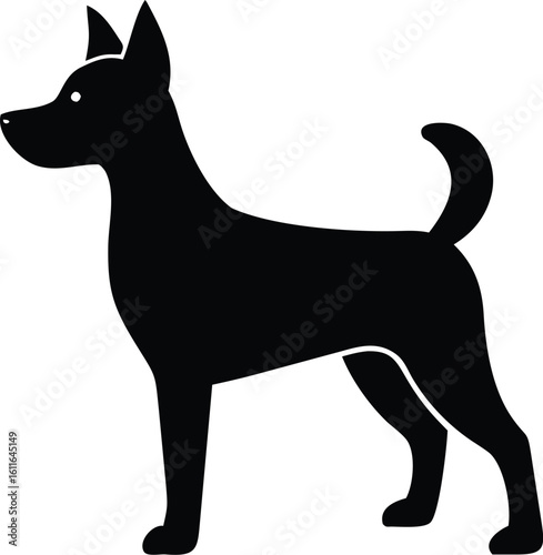 Toy Fox Terrier dog silhouette with upright ears and short tail vector graphic for small breed artwork