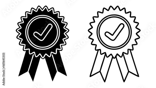 Award Ribbon Certification Icons in Outline and Solid Black Vector Style