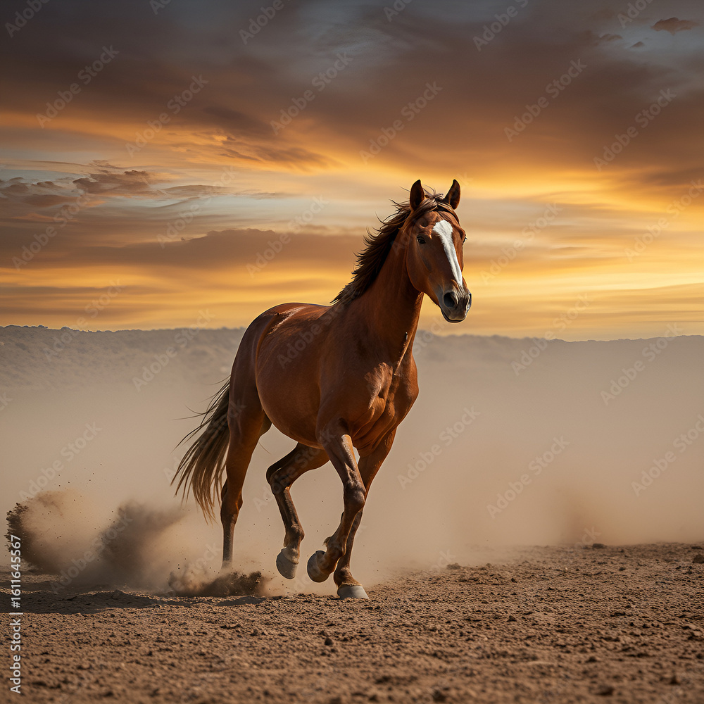 Obraz premium Majestic Horse Galloping at Sunset