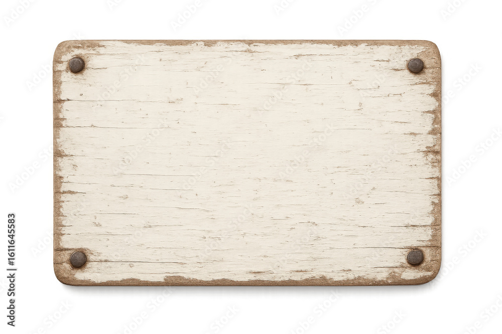 Fototapeta premium Weathered white wooden sign with rusty nails isolated on transparent background, ideal for adding custom text or graphics