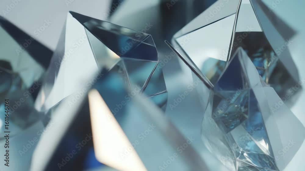 Abstract Motion Background with Crystal Geometric Shapes and Light Reflections in Seamless Loop