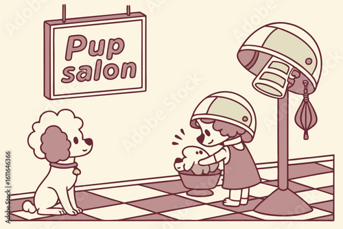 Retro Dog Grooming Salon Scene