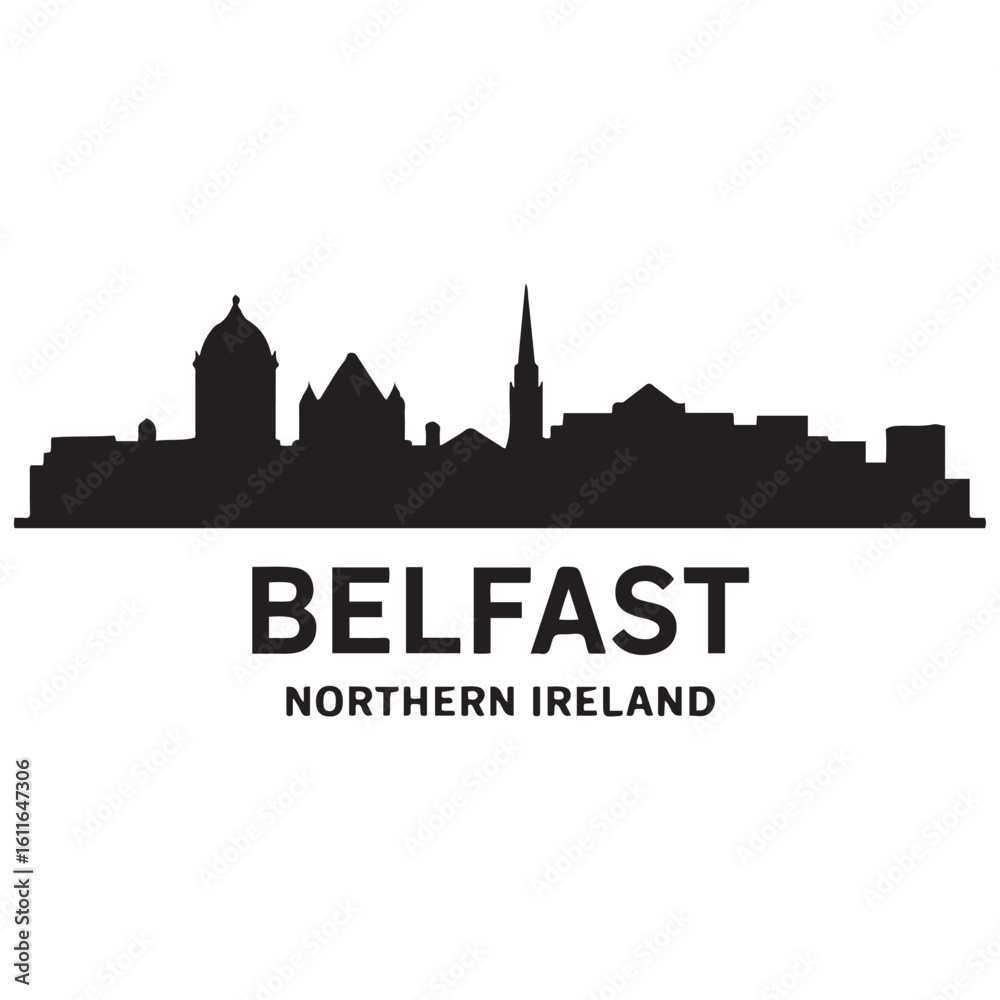 Obraz premium Belfast skyline horizontal banner. Belfast, Northern Ireland. Vector template for your design. Vector black silhouette. with white background
